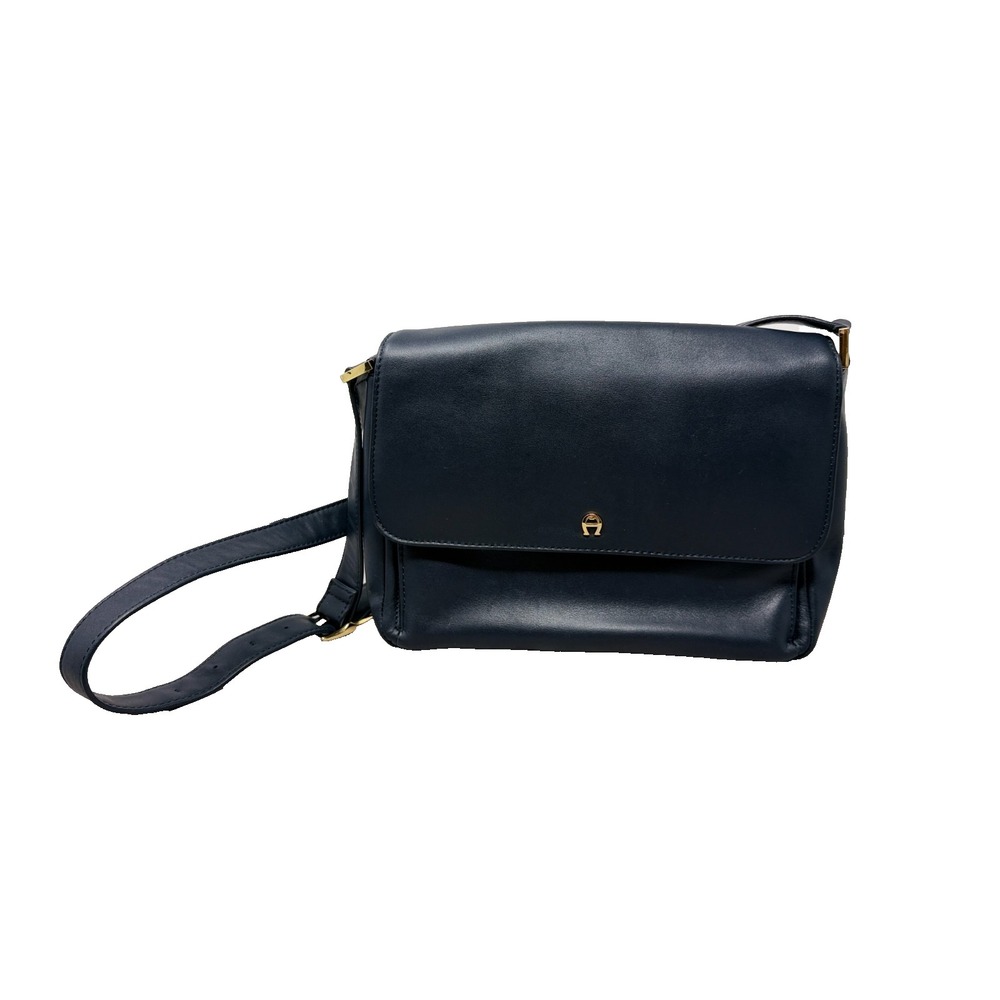 Vintage Etienne Aigner Navy Blue Leather Crossbody Shoulder Bag Organizer - Picture 2 of 8